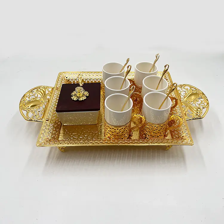 가벼운 럭셔리 코팅 황금 아랍어 터키 에스프레소 커피 유리 6 인용 찻잔