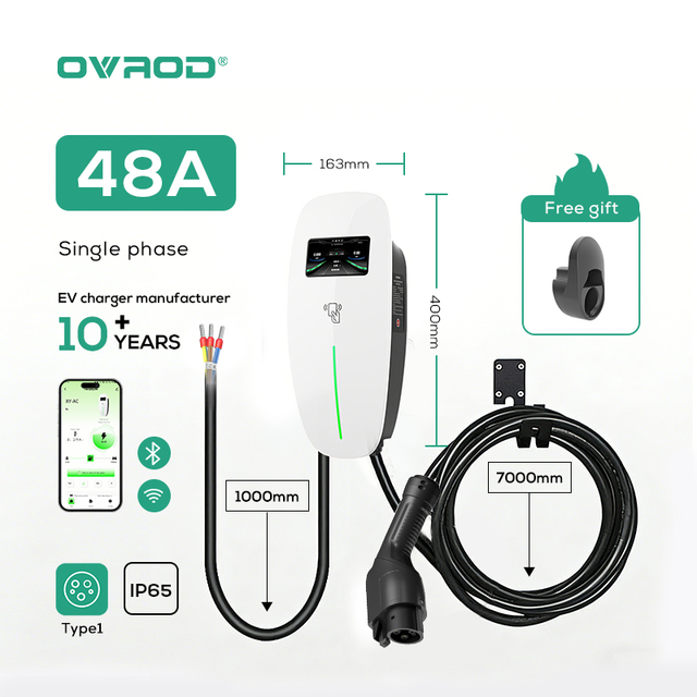 Ovrod 48a Ev Charger Single Phase Wallbox EV Charging Station Type 1 Ac Charger Electric Vehicles Type A+DC6ma Fast EV Charger