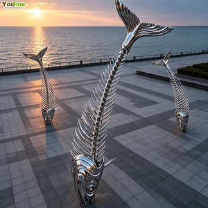Sculpture moderne abstraite en acier inoxydable en forme d'arête de <span class=keywords><strong>poisson</strong></span>, grande <span class=keywords><strong>statue</strong></span> de squelette de <span class=keywords><strong>poisson</strong></span> en métal pour la décoration de jardin et de parc - Product Image 2
