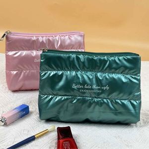 Fashion Logo Zipper Handled Letter Large Capacity Light Weight Quilted Nylon Elegant Lady Makeup Bag Puffy Clutch - Product Image 1