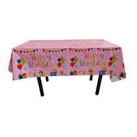 Nappe de table jetable en plastique rose avec imprimé Joyeux Anniversaire, boîte cadeau ballon, rectangulaire, pour fête d'enfants, housse de table imperméable