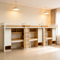 Lit superposé en métal pour 3 personnes, gain de place, avec bureau et rangement armoire, cadre de lit multifonctionnel pour dortoir, chambre et école