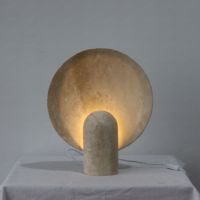 SH STONE Home Decor Pierre Naturelle Forme Ronde Beige Travertin Lampe De Chevet Villa Décoration Bureau Lampe De Table Marbre