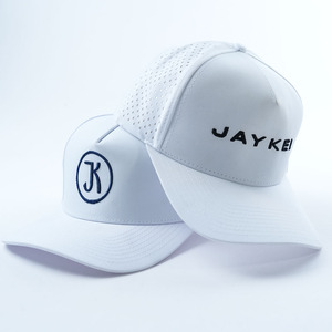 Polyester năm Bảng điều chỉnh Mũ bóng chày cắt laser lỗ cap tùy biến cong vành in logo thêu - Product Image 1