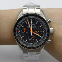 Jam tangan VK63, Kalender Perak hitam, bahan baja tahan karat 904L, Enam jarum, jam tangan pria dengan timer tersegmentasi.