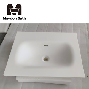 Lavabo de encimera sin orificio para hotel, lavabo rectangular blanco suspendido en la pared con desagüe, proveedor de baños - Product Image 4