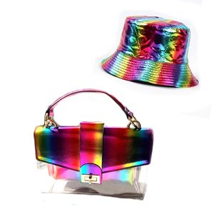 Portefeuilles arc-en-ciel et chapeau de pêcheur coloré assortis, pantoufles tendance, chapeau en cuir verni avec sacs, <span class=keywords><strong>chaussures</strong></span> pour femmes, sandales à nœud papillon - Product Image 4