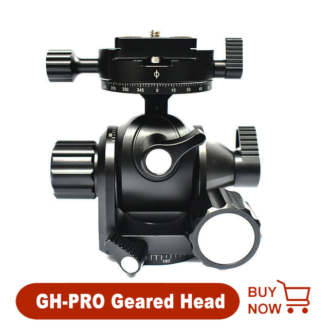 GH-PRO Geared Tripod Head Panning Clamp Tripod Timelapse Panoramic Ball Head 1/4'' 3/8'' Screw for DSLR Camera Tripod