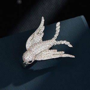 Micro Inlaid Zirconia Swallow Brooch Women's Fashion Animal Shape Party Corsage Pin Zinc Alloy XC07042D000 - Product Image 1