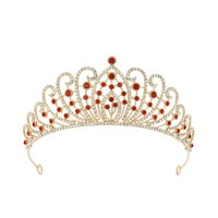 Diadème de princesse pour mariage, en or et cristaux roses, pour femmes, accessoires pour cheveux pour concours de beauté, bal de promo, fête d'anniversaire