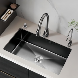 Fregadero de Cocina Grande de un Solo Tazón, Lavabo Integrado para Lavar Verduras y Platos, Fregadero Bajo Encimera de Acero Inoxidable 304 - Product Image 1