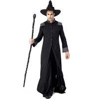 Costume de sorcier magique pour adulte, costume de sorcier, costume de magicien, cosplay pour homme, costumes de fête d'Halloween, Purim, déguisements, noir