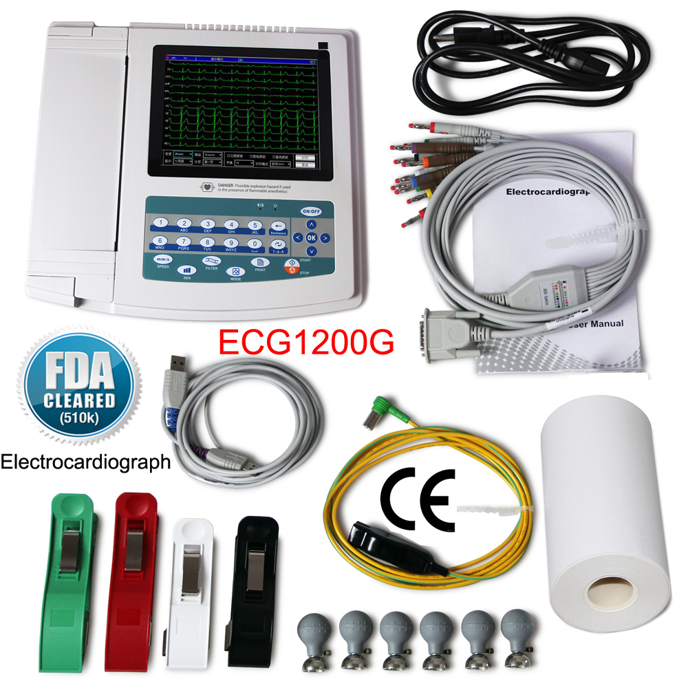 CONTEC китайское медицинское оборудование ECG1200G, эхокардиография, портативный монитор ЭКГ, 12 свинцовых ЭКГ-машин, электрокардиограф
