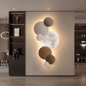 Quadro Decorativo LED Verticale Moderno di Lusso per Ingresso, Dipinto Circolare <span class=keywords><strong>Luna</strong></span> per Corridoio e Passaggio - Product Image 3