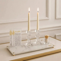 Élégant cadeau judaïque : Chandelier peint à la main, plaque de bénédiction en acrylique, carte de prière pour l'allumage des chandelles du Shabbat (Neiros)