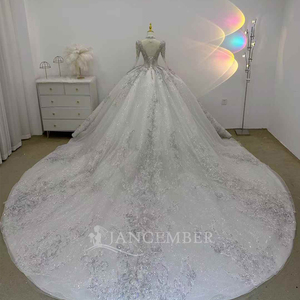 Robe de mariée de luxe, robe de bal de mariée, col en V, robe de mariée élégante à la française, Lsjj72 - Product Image 6
