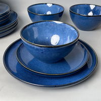 Klein Blue Reaktiv Glasiertes Keramik-Geschirrset, Luxuriöse Teller- und Schüssel-Kombination, Steak-Teller Essgeschirr-Set