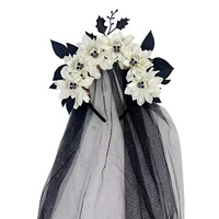 Serre-tête voile de tête de mort fleuri pour Halloween