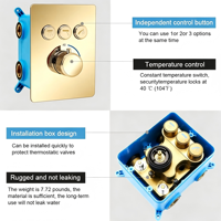 Mitigeur de douche thermostatique en laiton doré brossé, encastré, avec commande intelligente par bouton-poussoir, pour salle de bain