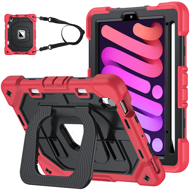 Silicone defender Tablet case for iPad Mini 6 Mini 7 8.3 inch built in rugged kickstand shoulder belt