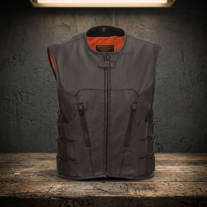 Gilet de motard en cuir véritable pour homme HMB-5084B, coupe-vent d'été - Product Image 3