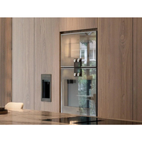 Ensemble complet d'armoires de cuisine modulaires au design contemporain avec robinet, charnières, îlot incurvé sur mesure, carcase en acier inoxydable et bois