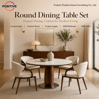 Table de salle à manger ronde en pierre frittée avec piétement en bois massif, style moderne Wabi Sabi, pour salle à manger, réunion, hôtel, vente en gros, OEM, ODM