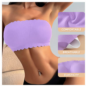 Sujetadores Inalámbricos Cómodos <span class=keywords><strong>Sin</strong></span> Tirantes para Mujer, Bralette Acolchado Antideslizante con Borde Ondulado, Top Tipo Tubo para Uso Diario - Product Image 2