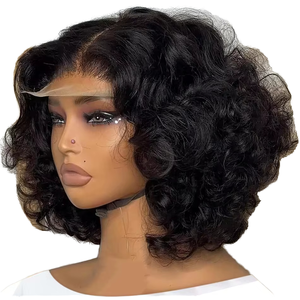 GZ Nouveauté Perruque Bob Courte Pixie Bouclée avec Cheveux de Bébé Frisés, 100% Cheveux Humains, Ondulation Profonde, Perruque Frontale en T pour Femmes - Product Image 1