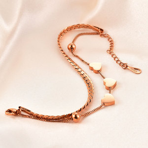 Bracelet en acier inoxydable doré à double couche en forme de cœur, bijoux unisexes, cadeau - Product Image 3