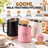 Pichet à lait en acier inoxydable Kingze avec logo personnalisé, bec verseur incliné, 600 ml, avec double échelle graduée