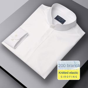 Camisa Casual Blanca de Alta Gama para Hombre, Manga Larga, con Cuello Alto Elástico, Tejido Liso Teñido, Transpirable, para Primavera - Product Image 1