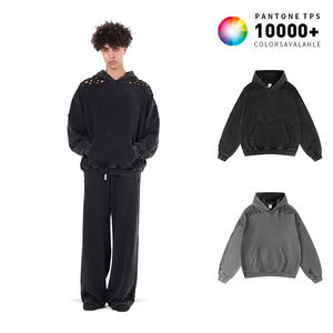 Sweat à capuche oversize pour homme en pur coton 380 GSM, délavé vintage, effet usé Wasteland, lavage neige - Product Image 3