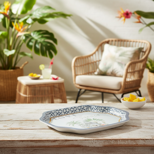 Tropical Jungle 160x190 mm Curved Wavy Edge <b>Tray</b> <b>Large</b> Oval Mango Wood <b>Serving</b> <b>Tray</b> a Lush Paradise of Nature & Wildlife - Product Image 3
