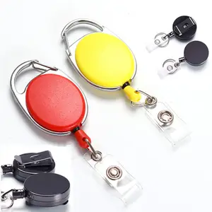 Promotion Gifi Cheap Design Color ID Name Card Metal Badge Holder Clip Retractable Badge Reel Keychain With Lanyard
