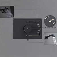 Ensemble de douche de pluie pour salle de bain d'hôtel OEM tout cuivre noir mat carré à 2 fonctions avec bec incurvé