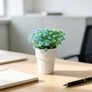 Mini plantes de gypsophile en pot, imitations de coupes à glace, fleurs artificielles, bonsaïs de bureau, pots de fleurs décoratifs bleus, rouges, roses - Product Image 4