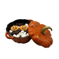 Casserole Enamel Labu Oranye Grosir untuk Halloween dan Thanksgiving, Panci Besi Cor Labu, Perlengkapan Hadiah
