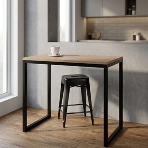 Bureau rectangulaire industriel moderne avec plateau en bois et structure en métal noir pour usage domestique ou professionnel - Product Image 2