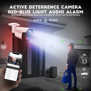 كاميرا مراقبة 4K PoE IP مع ضوء وامض باللون الأحمر والأزرق نظام كاميرات إنذار اتصال ثنائي الاتجاه كامل اللون كاميرات CCTV الليلية السلكية