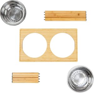 Pet Supply - Adjustable Bamboo Elevated Dog Bowls Stand Stainless Steel <strong>Cat</strong> Bowls <strong>Holder</strong> and Water or <strong>Food</strong> and Water Bowls - Product Image 5