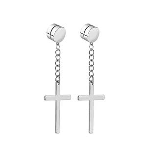 Pendientes con colgante de cruz, de acero de titanio, unisex, con cadena y borla, en negro, plata y oro, 8 mm - Product Image 3