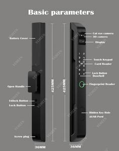 图雅Wifi应用可视对讲85插芯智能锁面指纹铝滑动摇摆门锁钥匙卡码数字锁 - Product Image 2
