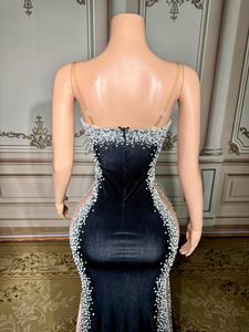 Novance Y4854 Nuovo Abito da Sera Nero di Tendenza con Strass Scintillanti e Perle, Sexy con Spacco, Elegante per Feste - Product Image 6