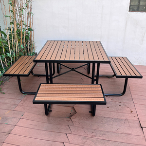 <span class=keywords><strong>Table</strong></span> de pique-nique d'extérieur, pieds carrés en métal, <span class=keywords><strong>table</strong></span> à manger en <span class=keywords><strong>composite</strong></span> bois-plastique avec trou pour parapluie pour parcs et terrains de camping - Product Image 4