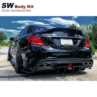 Diffuseur arrière en fibre de carbone pour Mercedes-Benz Classe C W205 C63 4 portes 2015, lèvre de diffuseur d'échappement arrière, garniture de protection