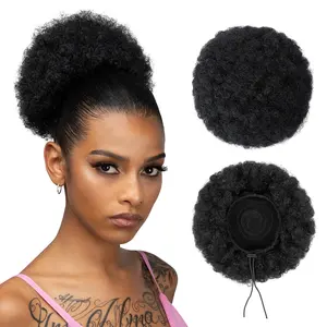 Sisir Klip Dalam Tali Ekor Kuda Postiche Afro Keriting Keriting Sintetis Chingon Afro Rambut Puff Roti Ekstensi UNTUK WANITA HITAM