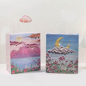Customizable Black Kraft Paper Luxury Handmade Oil Painting Tote Bags for Exhibition Supermarket Gift Giving - Product Image 3
