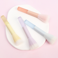 Pinceau à visage personnalisé en poils synthétiques, manche métallique, portable pour voyage, pour poudre, blush, illuminateur, fond de teint, couleur bonbon, maquillage