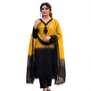 Traditional YELLOW Printed Cotton <b>Kurta</b> Set With Dupatta Loose Fit Floor-Length Casual Wear <b>For</b> <b>Women</b> India Pakistan Style - Product Image 1